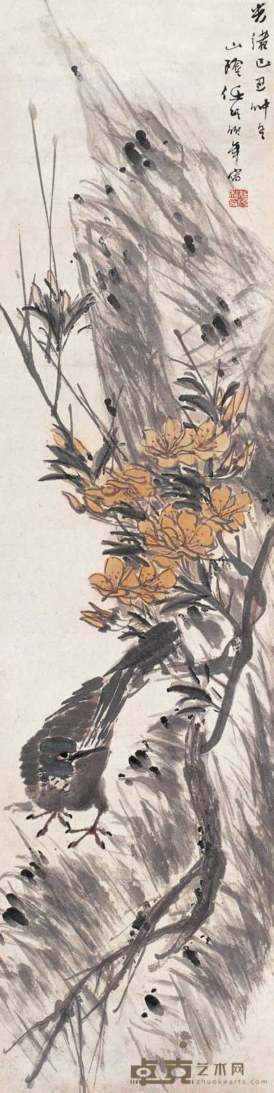 任伯年 己丑（1889）年作 花鸟 立轴 130×32cm